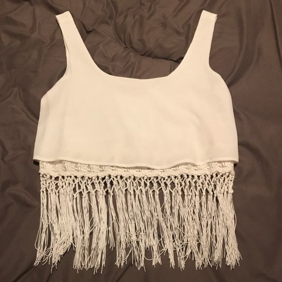 Gianni Bini Tops - Gianni Bini Cropped White Tank Top with Fringe